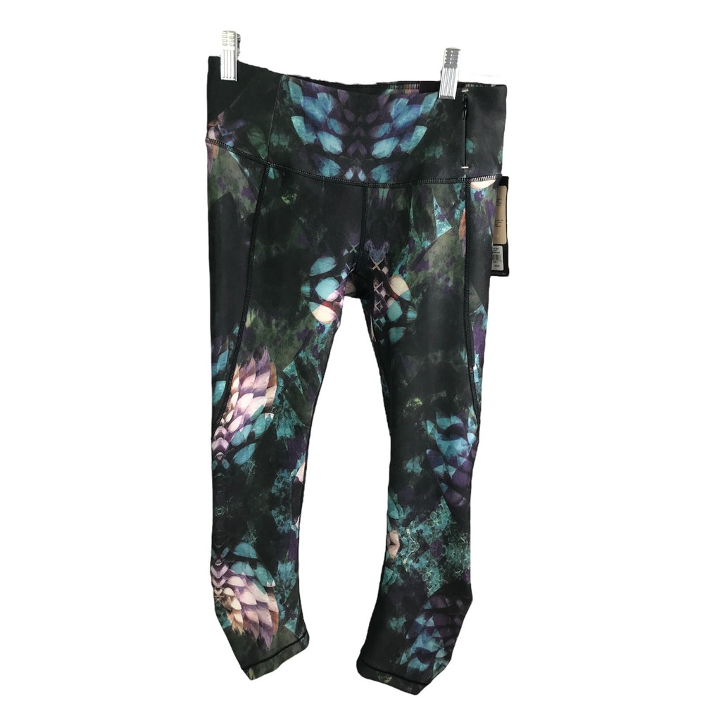 Calia Womens Yoga Leggings Ruched Leg Crop Pants Black Pink Floral Pull-On S NWT
